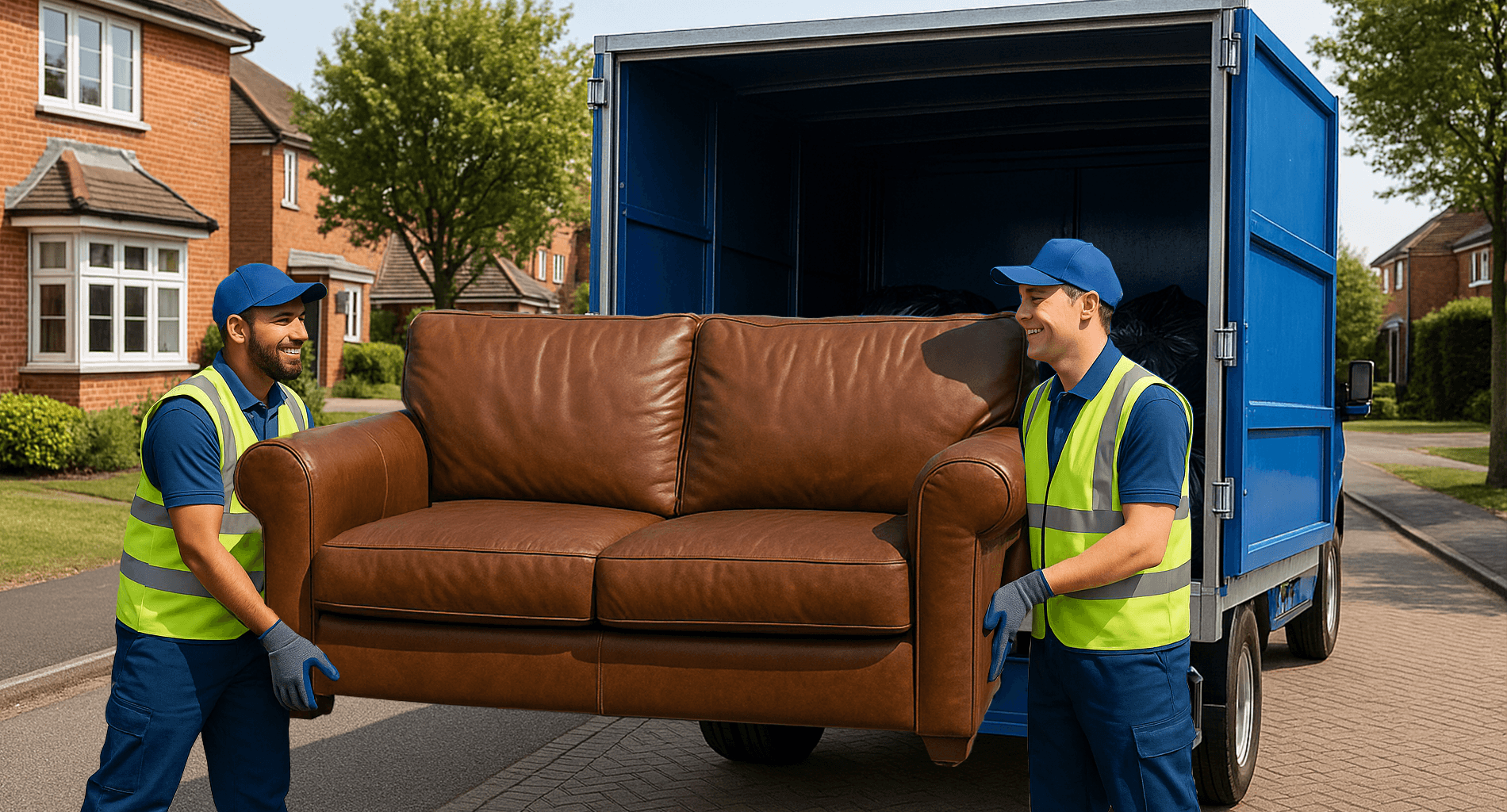 an image of a home clearance team carrying junk for disposal in london